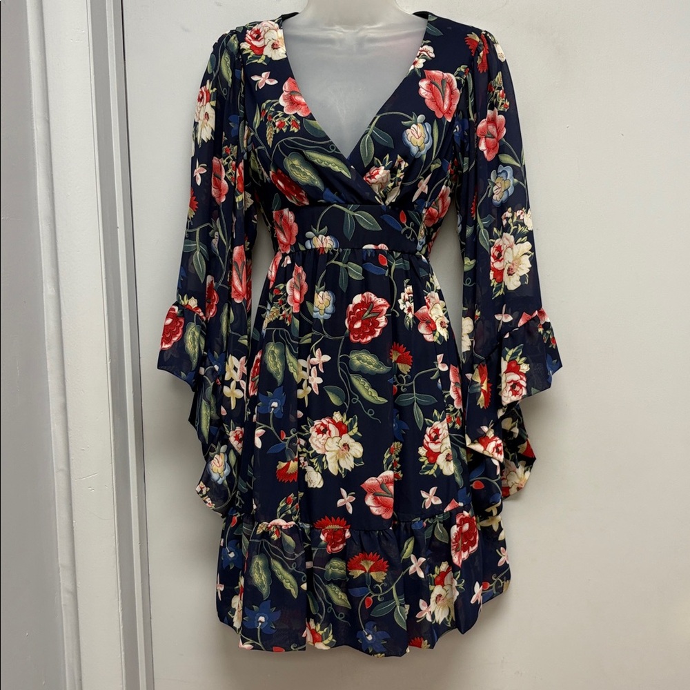Betsey Johnson Babydoll Garden Floral Bell-Sleeve Dress – Size 2